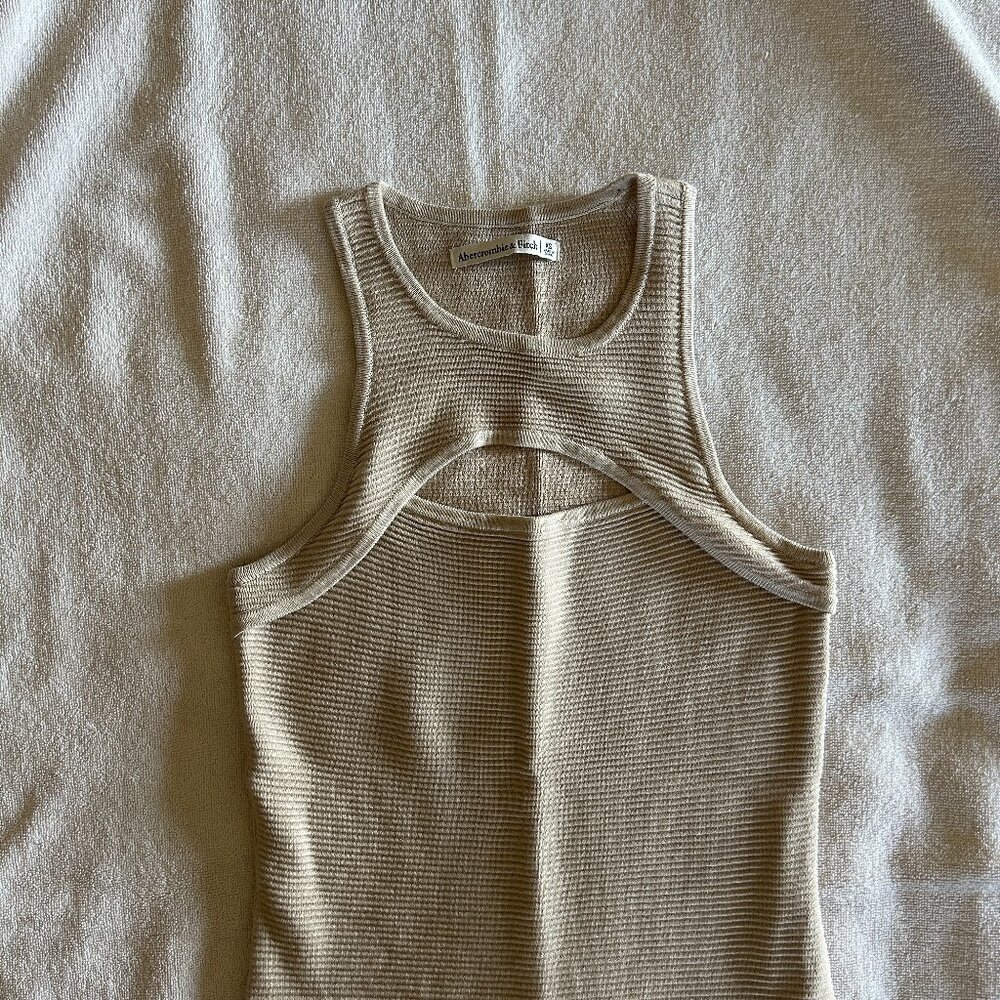 Abercrombie & Fitch Cutout Beige Sleeveless Sweater Dress